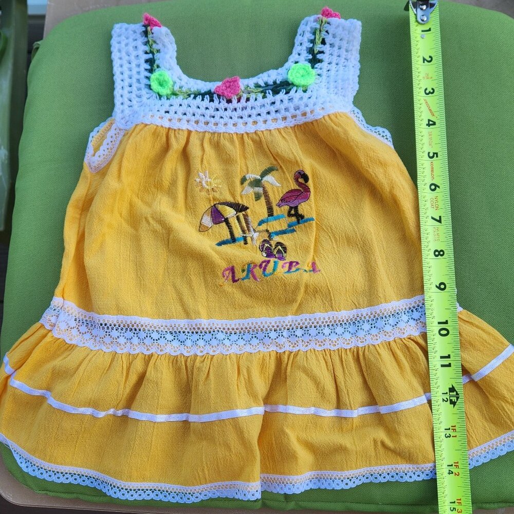 Aruba cotton baby handmade crochet Sunny Yellow Kids Dress with Embroidery 3-12m